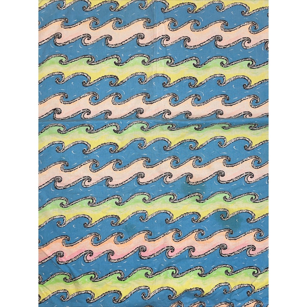 Vintage 1980s Neon‎ Fabric Abstract Waves Flames 80s 90s Print Cotton 87X58